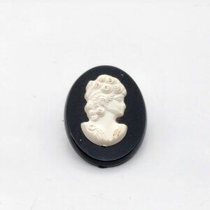 Classic Cameo Brooch, Black and White Vintage Lapel Pin